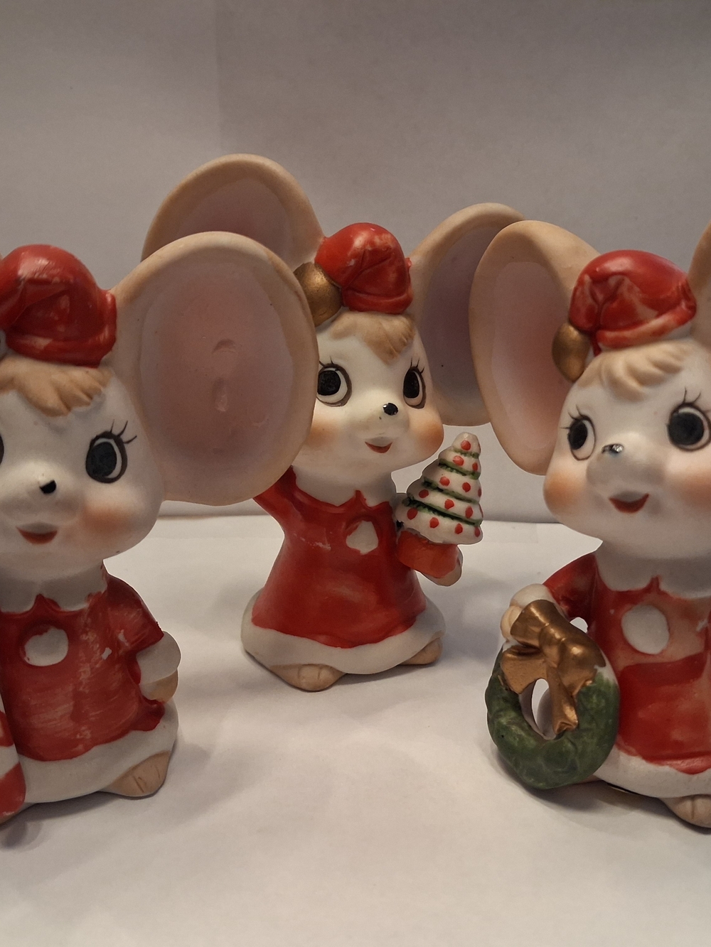 Ceramic Christmas Mouse Figurines in Red and White